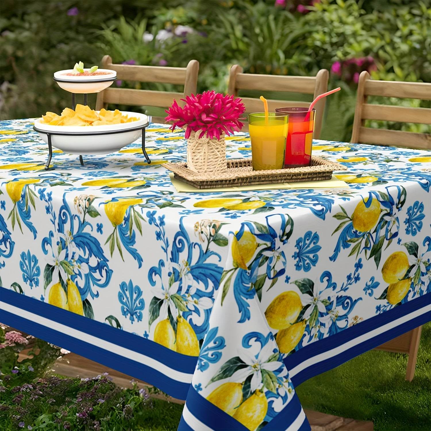 happy-prints.eu - Hübsche sommerliche Vintage Zitronen Blumen Tischdecke – rund oder rechteckig, maschinenwaschbar, 100 % Polyester