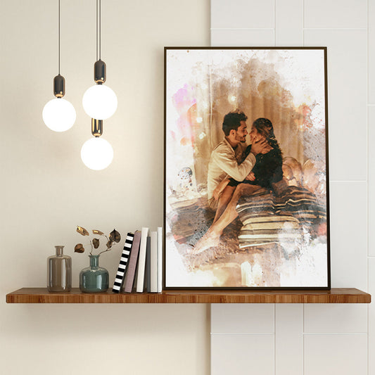 Personalisiertes Aquarell Paarfoto Porträt nach eigenem Bild - maßgefertigte Doppel-Leinwandkunst - ungerahmt - in verschiedenen Größen