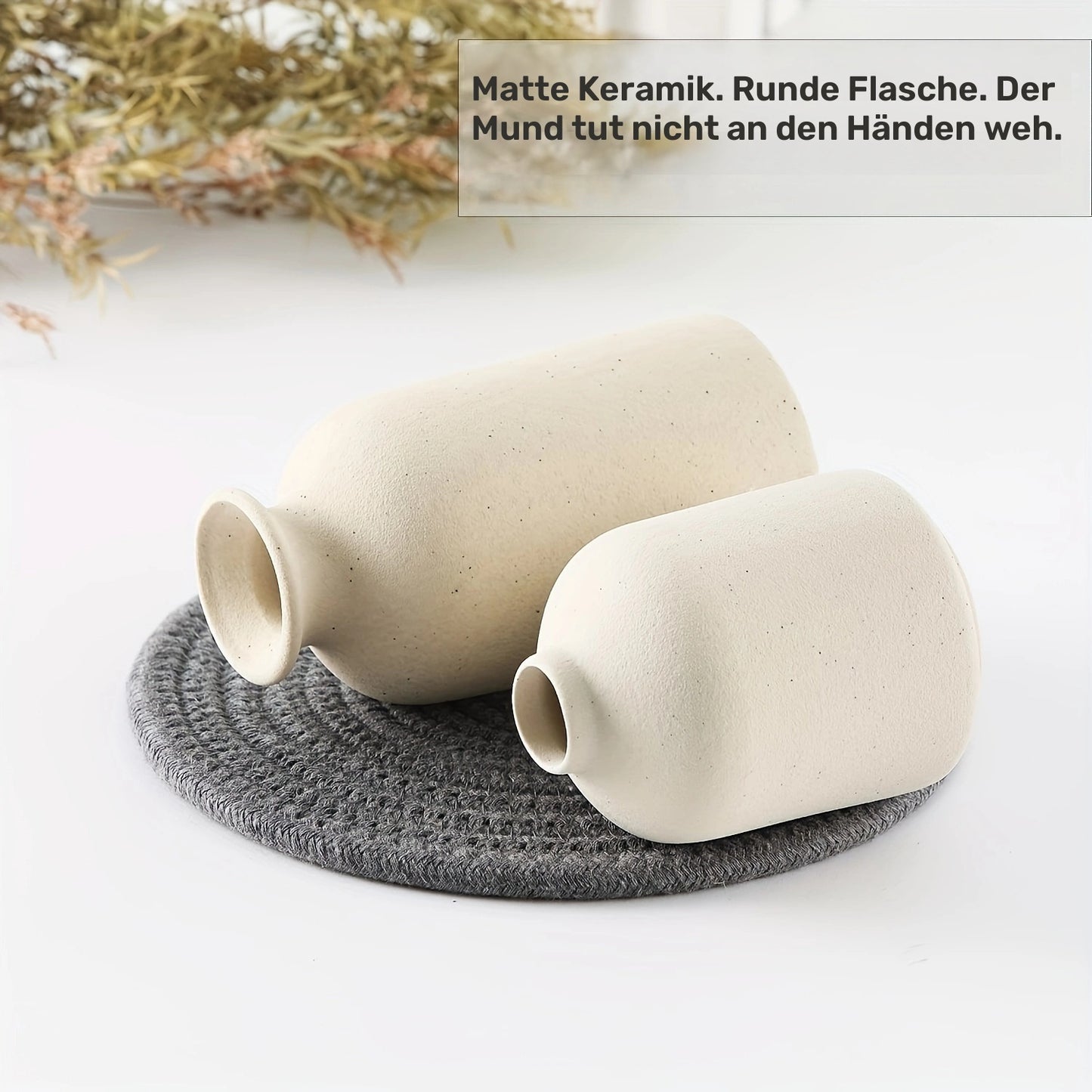 3er-Set Boho Keramikvasen in Beige oder Weiß -  „Form & Blüte“ – Mattes Finish, Geometrisch-Florale Designs & Sockel-Form, Rutschfest & Dekorativ für Wohnzimmer & Bücherregal