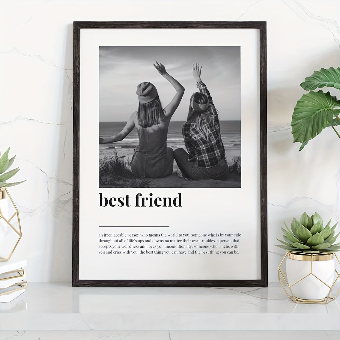 Personalisiertes Leinwand-Poster für die beste Freundin, Schwester usw. in schwarz weiß – edler Leinwanddruck mit Foto & Text, rahmenlos geliefert in drei Größen erhältlich