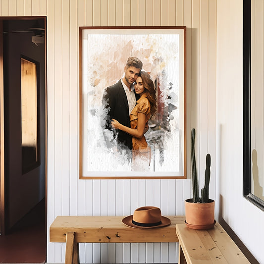 Personalisiertes Aquarell-Paarporträt als Leinwandposter – modernes dekoratives Wandbild in verschiedenen Größen