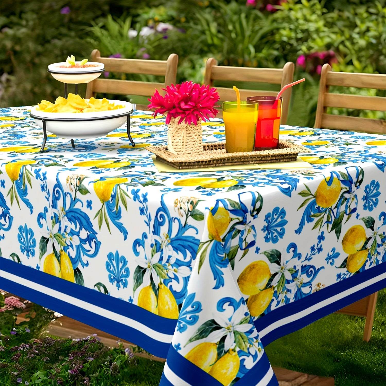 happy-prints.eu - Hübsche sommerliche Vintage Zitronen Blumen Tischdecke – rund oder rechteckig, maschinenwaschbar, 100 % Polyester