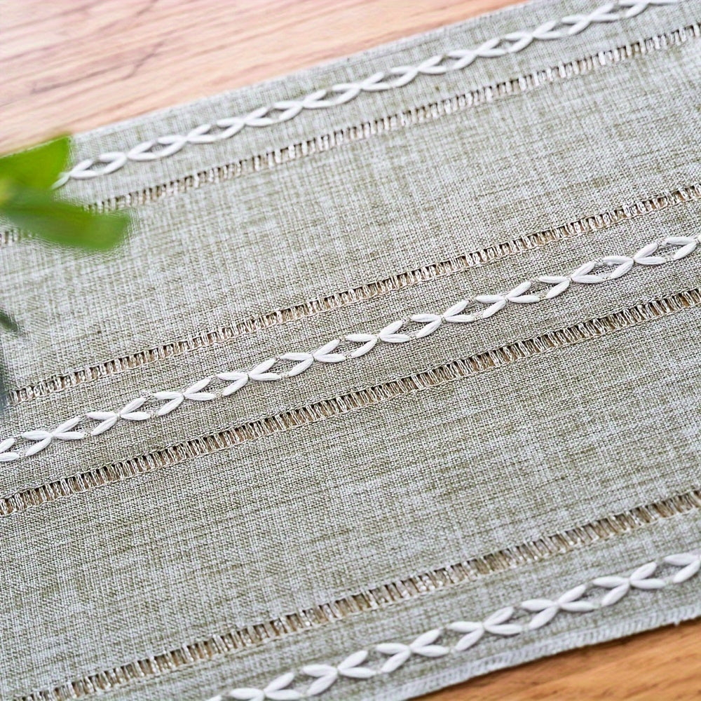 Schmaler Boho Tischläufer mit Kreuzstickerei – Leinen-Läufer in verschiedenen Farben und Größen, 100 % Leinen