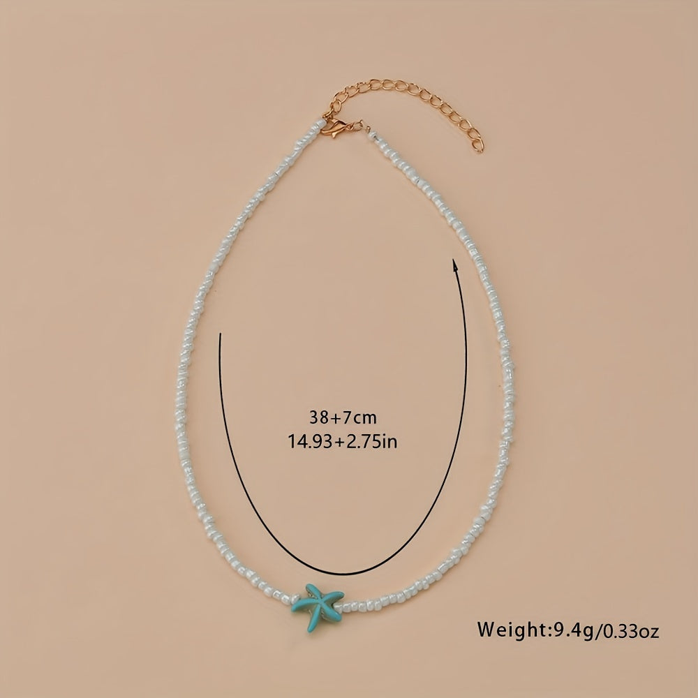 Boho Damen-Halskette mit Seestern-Anhänger – Sommerlicher Vintage-Schmuck aus Harz für Gartenparty & Urlaub