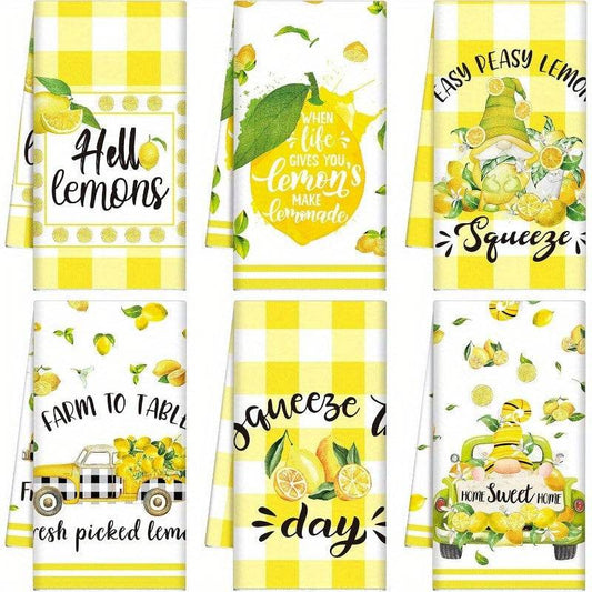 happy-prints.eu - 6er-Pack sommerliche Geschirrhandtücher mit Zitronen – Polyester Geschirrhandtücher, 46 x 66 cm, maschinenwaschbar