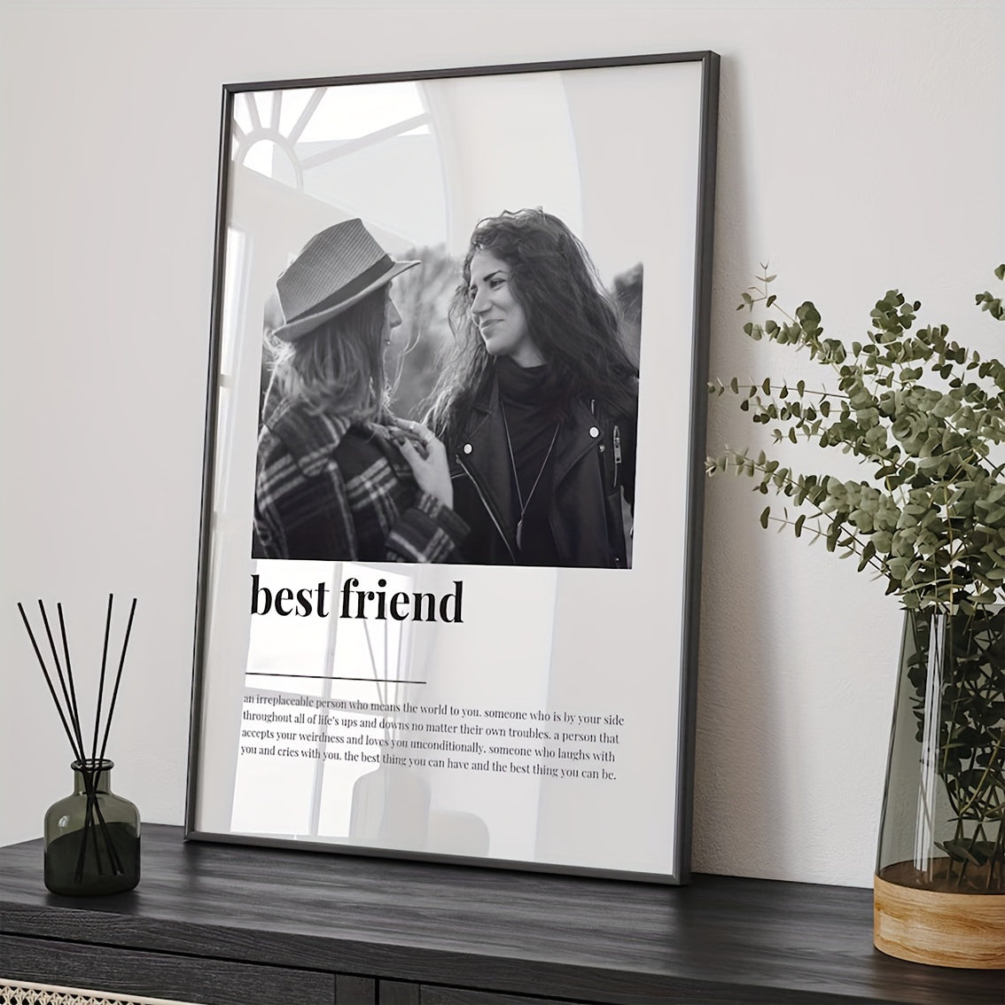 Personalisiertes Leinwand-Poster für die beste Freundin, Schwester usw. in schwarz weiß – edler Leinwanddruck mit Foto & Text, rahmenlos geliefert in drei Größen erhältlich