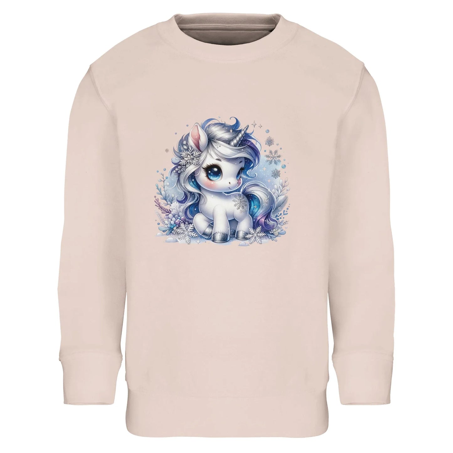 Kinder Sweatshirt mit Einhorn und Eisblumen - Unicorn Mädchen Aufdruck für Weihnachten und Winter - 4 bis 14 Jahre – in vielen Farben und Größen - creamy pink