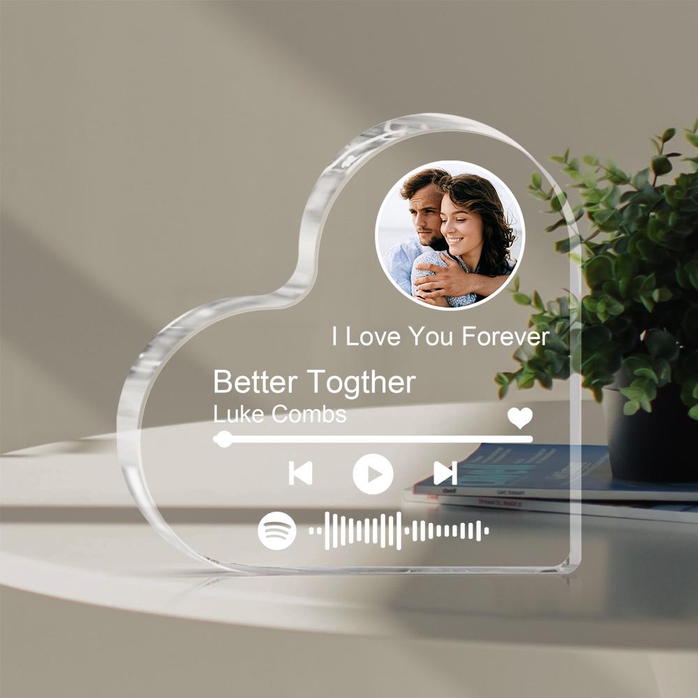 Personalisierter Acrylblock in Herz Form, mit eigenem Bild und Spotify Song - 1 Stück