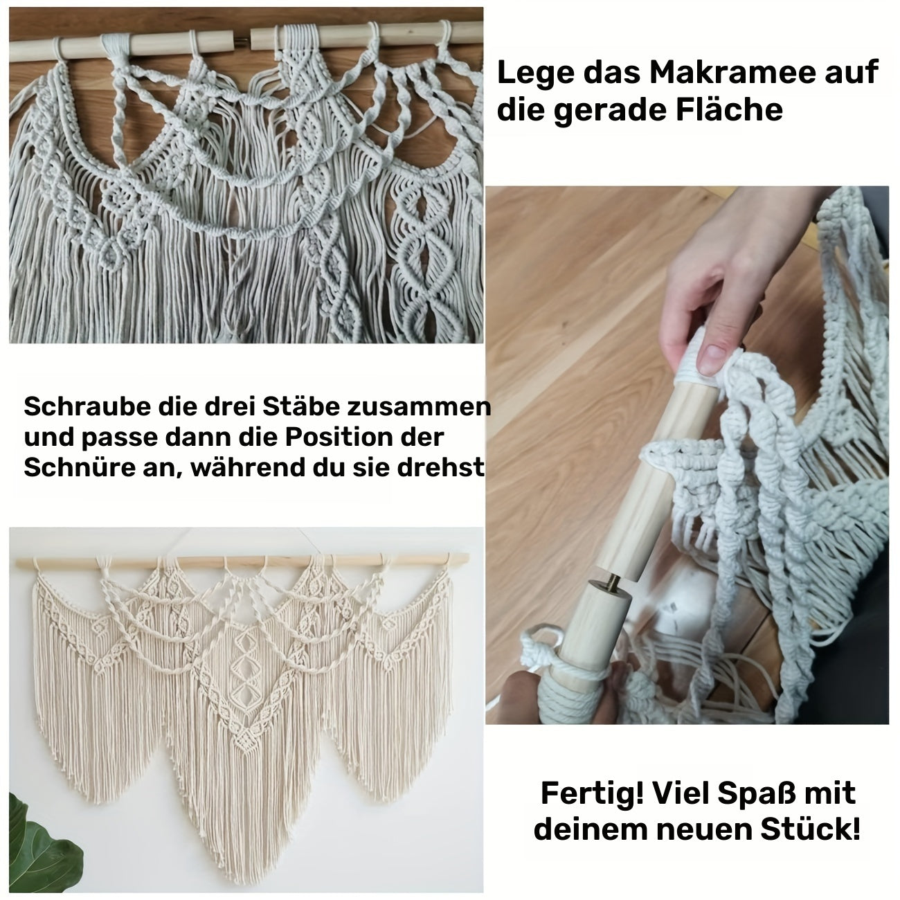 Großer Boho Makramee Wandbehang – handgefertigte geometrische Wandkunst in natürlichen Erdtönen, 109×81 cm, 100% Baumwolle, Querformat für Wohnzimmer, Schlafzimmer & mehr