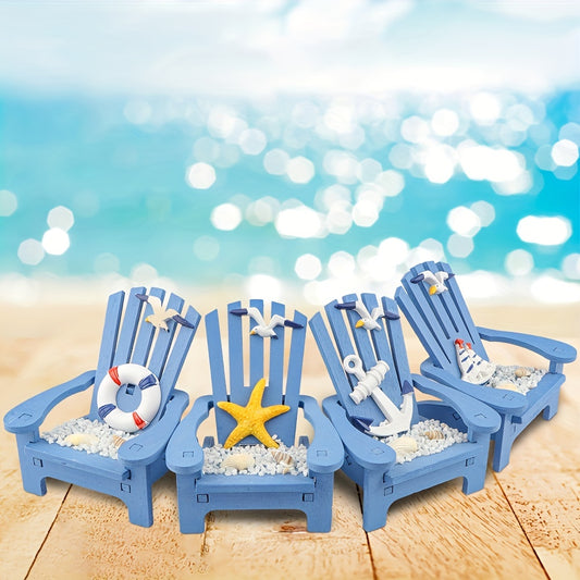 1 Stück handgefertigter Mini-Holzstuhl als maritime Deko mit Seestern, Schiff, Anker oder Möwe - 10cm hoch - für Sommer & Urlaubsflair