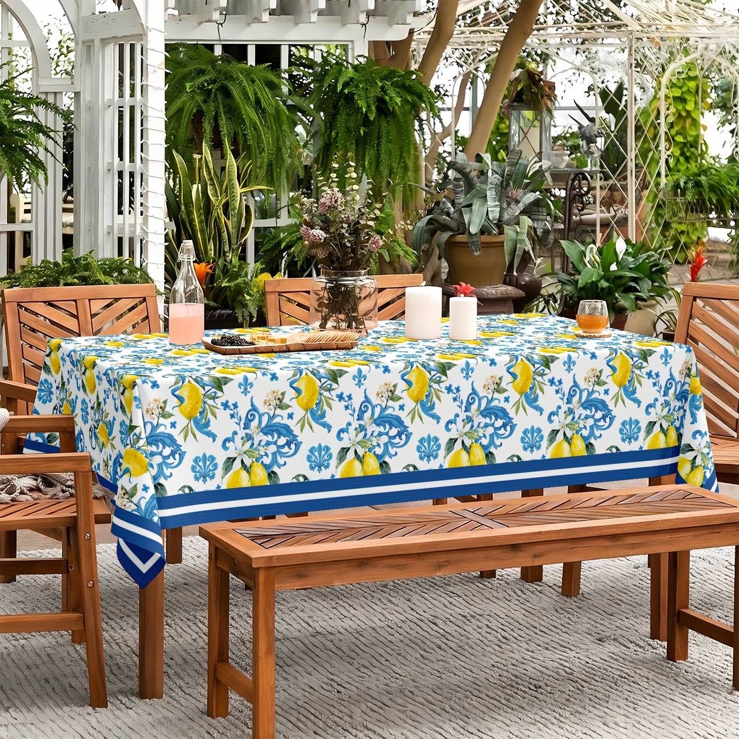 happy-prints.eu - Hübsche sommerliche Vintage Zitronen Blumen Tischdecke – rund oder rechteckig, maschinenwaschbar, 100 % Polyester