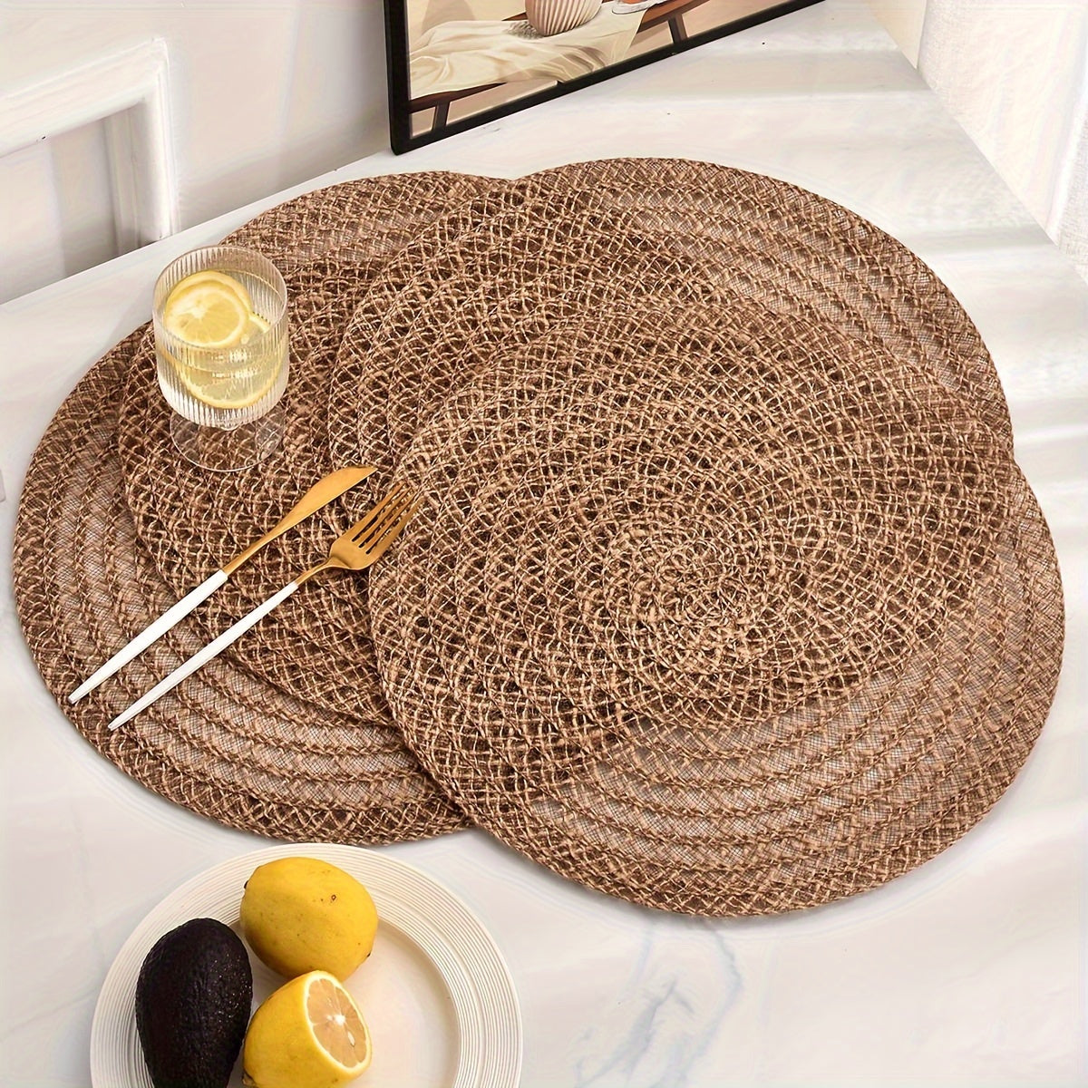 4er-Set wunderschönes Jute Platzset bzw. Tischset – Rutschfeste, Hitzebeständige Unterlage mit Naturstruktur - Ø ca. 38 cm
