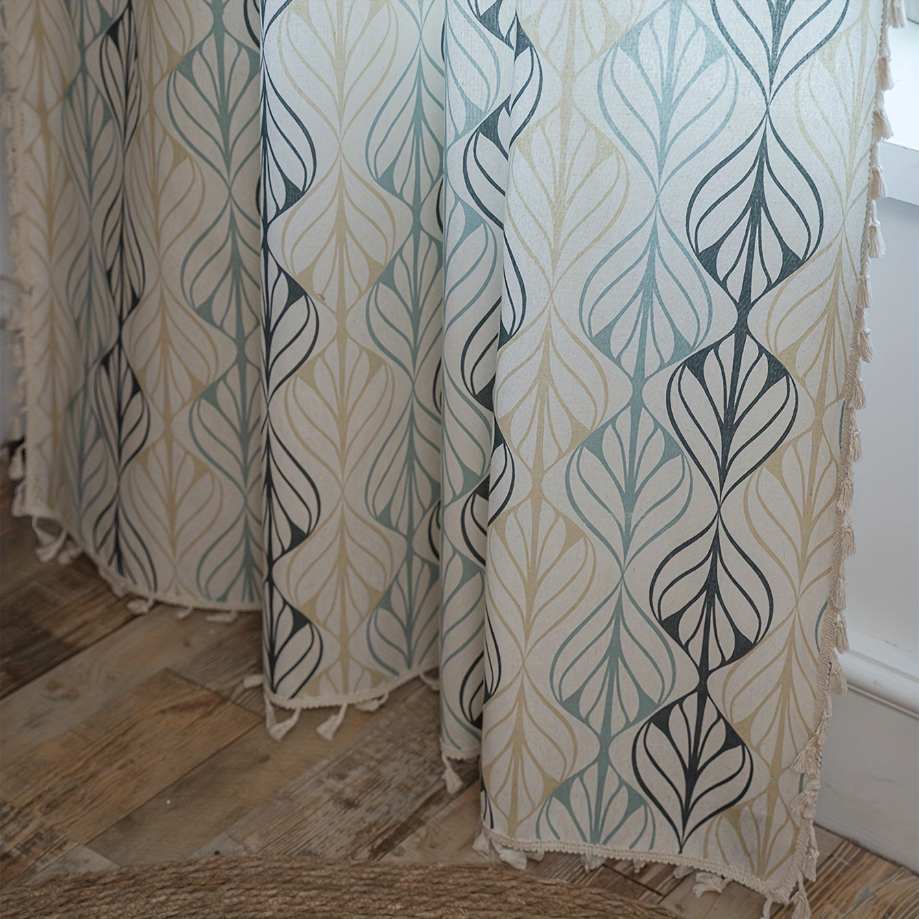 1 Stück Boho Vorhang mit Blattmuster & Quasten – Halbtransparenter Dekovorhang für Wohnzimmer & Schlafzimmer, in 10 Größen