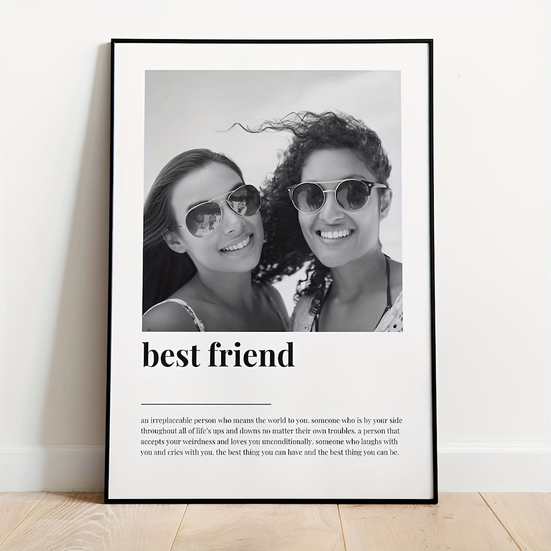 Personalisiertes Leinwand-Poster für die beste Freundin, Schwester usw. in schwarz weiß – edler Leinwanddruck mit Foto & Text, rahmenlos geliefert in drei Größen erhältlich