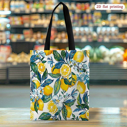happy-prints.eu - Sommerliche Umhängetasche mit Zitronen in tollem gelb, weiß und blau im mediterranen Flair - strapazierfähige Polyester-Schultertasche - 33,5 x 38 cm