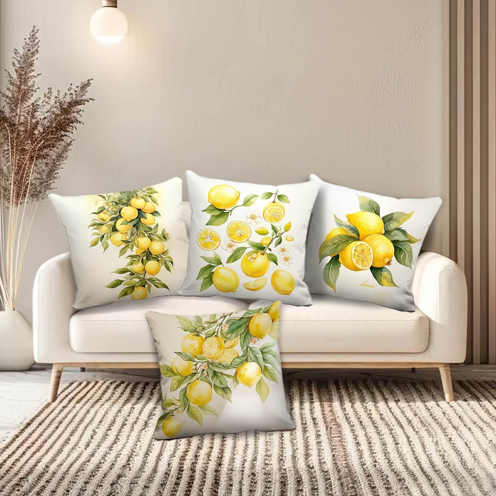 happy-prints.eu - 4er-Set sommerliche Zitronen Kissenbezüge – tolles Design für Frühling und Sommer