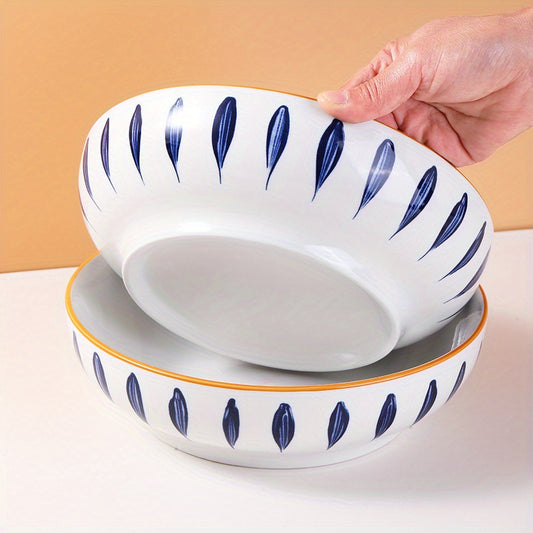 2er-Set Keramik Schalen/Schüssel mit Strichmotiv in Blau, Weiß, Goldgelb - Mikrowellen- & Spülmaschinengeeignet