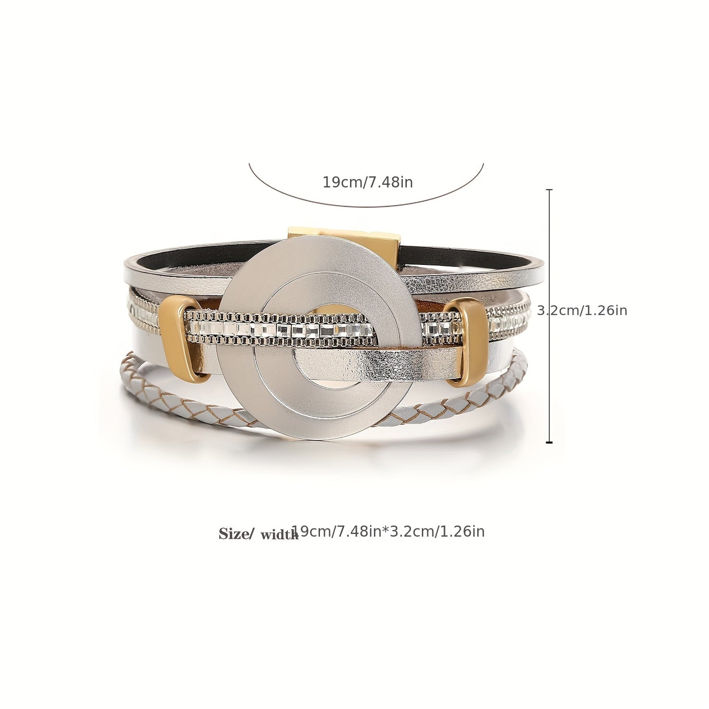 4-teiliges Damen Kunstleder Armband mit Kristallperlen & Goldfarbenem Rundanhänger - 19,2cm lang - in drei tollen Farbrichtungen