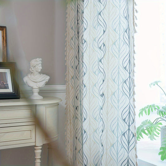 1 Stück Boho Vorhang mit Blattmuster & Quasten – Halbtransparenter Dekovorhang für Wohnzimmer & Schlafzimmer, in 10 Größen